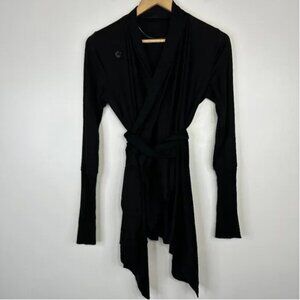 Icebreaker Merino Wool Long Sleeve Black Wrap Cardigan Sweater XS